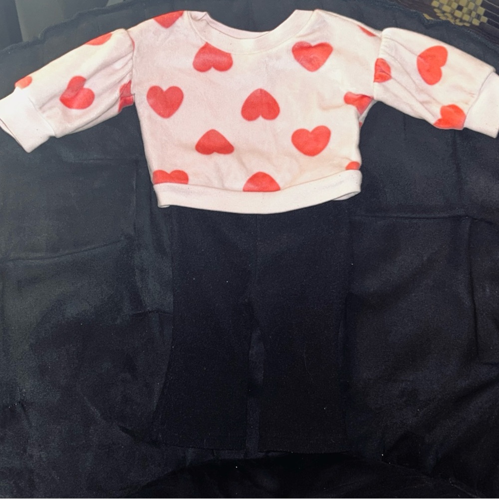 Heart Print Top and Black Pants Set